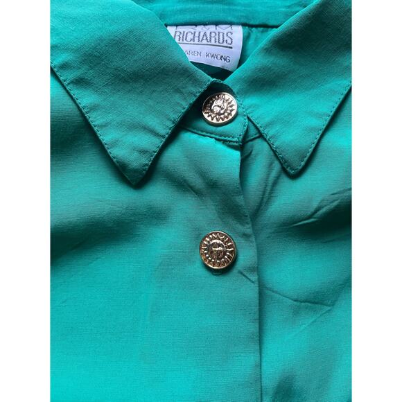 R&M Richards by Karen Kwong Celestial Green Blouse with Shoulder Pads - Picture 3 of 6